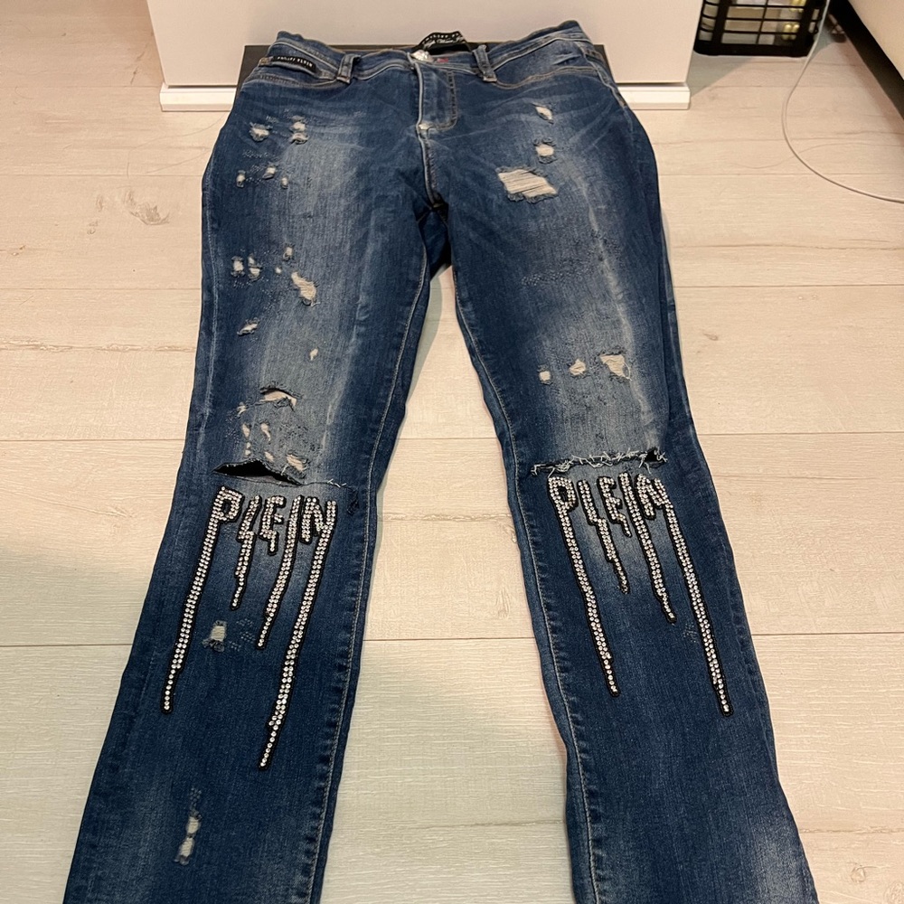 Phillip plein skinny jeans with crystal plein design